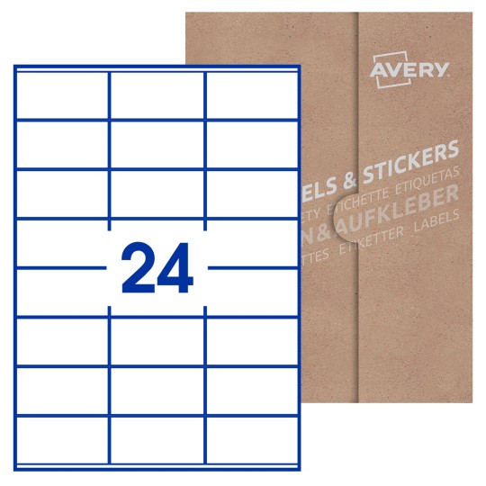 illustrazione di un foglio con 24 etichette rettangolari e sullo sfondo una confezione marrone