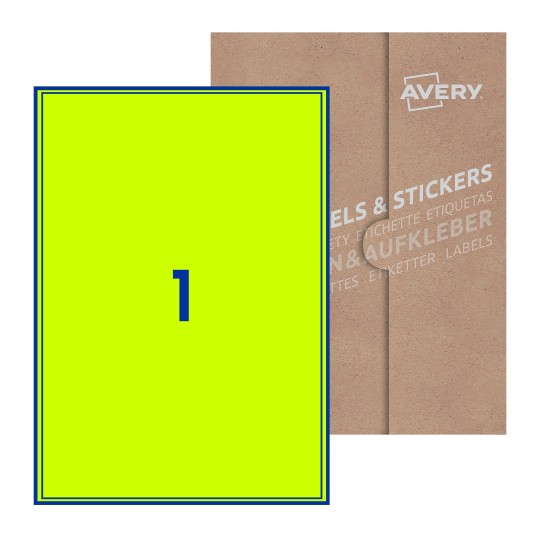 illustrazione di un foglio con 1 etichetta rettangolare e sullo sfondo una confezione marrone - Etichette adesive stampabili 200 x 289mm 