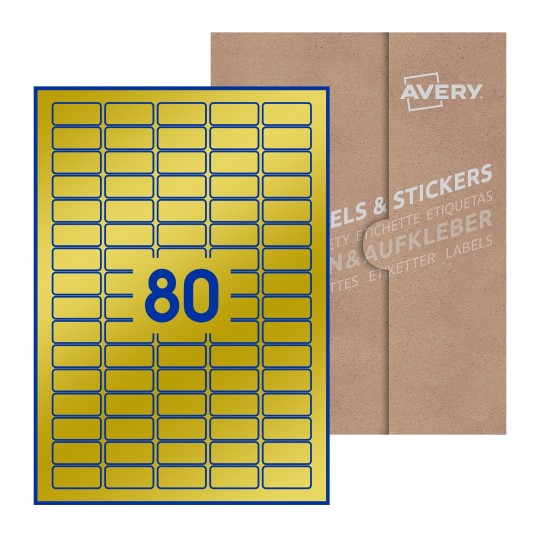 illustrazione di un foglio con 80 etichette rettangolari e sullo sfondo una confezione marrone - Etichette adesive rettangolari  36 x 17mm 