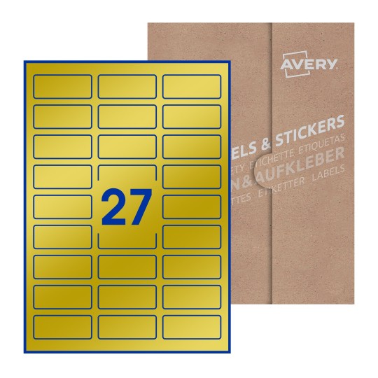 illustrazione di un foglio con 27 etichette rettangolari e sullo sfondo una confezione marrone - Etichette adesive rettangolari  60 x 25mm 
