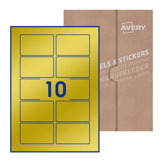 illustrazione di un foglio con 10 etichette rettangolari e sullo sfondo una confezione marrone - Etichette adesive rettangolari  80 x 50mm 