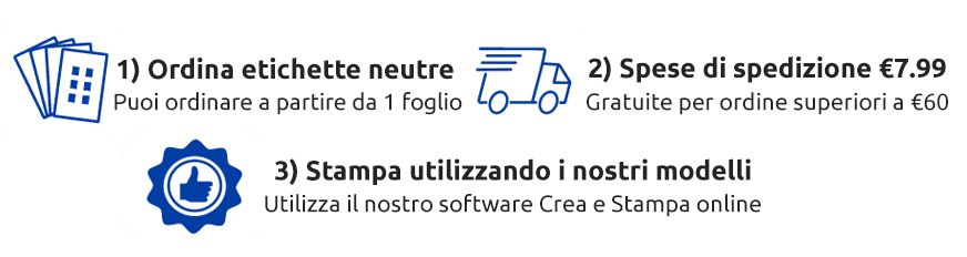 Ordina etichette neutre, consegna diretta, stampa utilizzando i nostri modelli