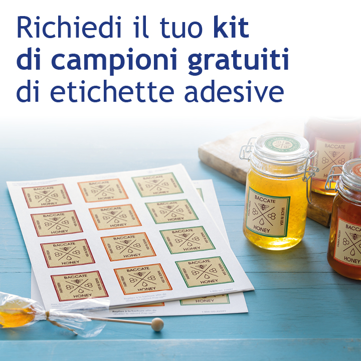 illustrazione che invita a richiedere un campione gratuito di etichette