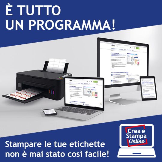 infografica che mostra i diversi dispositivi su cui è possibile utilizzare il software Crea e Stampa Avery