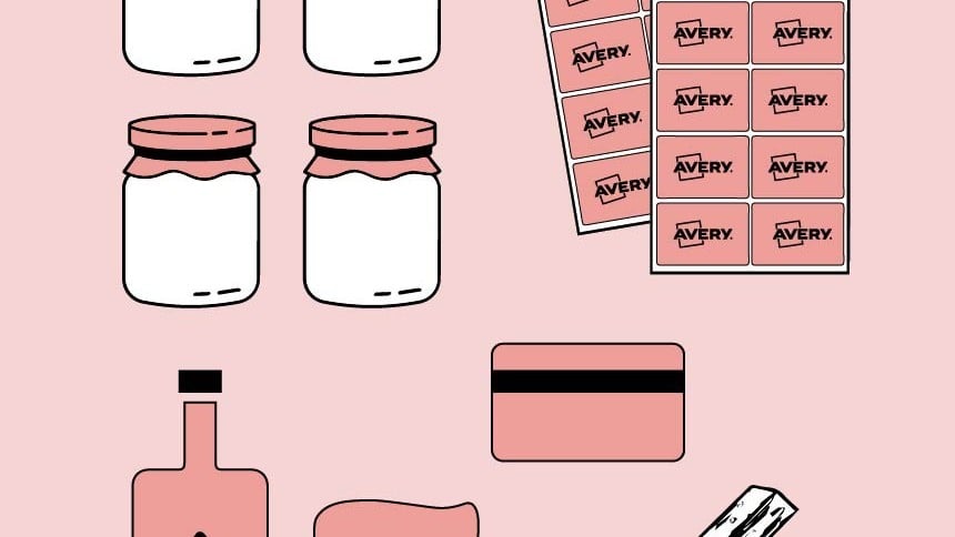 illustrazione che mostra cosa occorre per applicare le etichette a bottiglie e barattoli