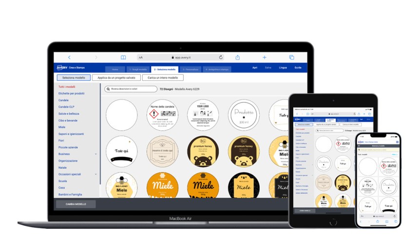 illustrazione che mostra come personalizzare un modello pre-disegnato con il software Avery