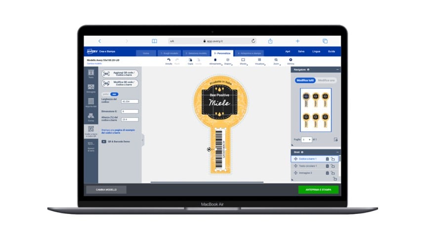 illustrazione che mostra come personalizzare una etichetta nel software crea e stampa di avery