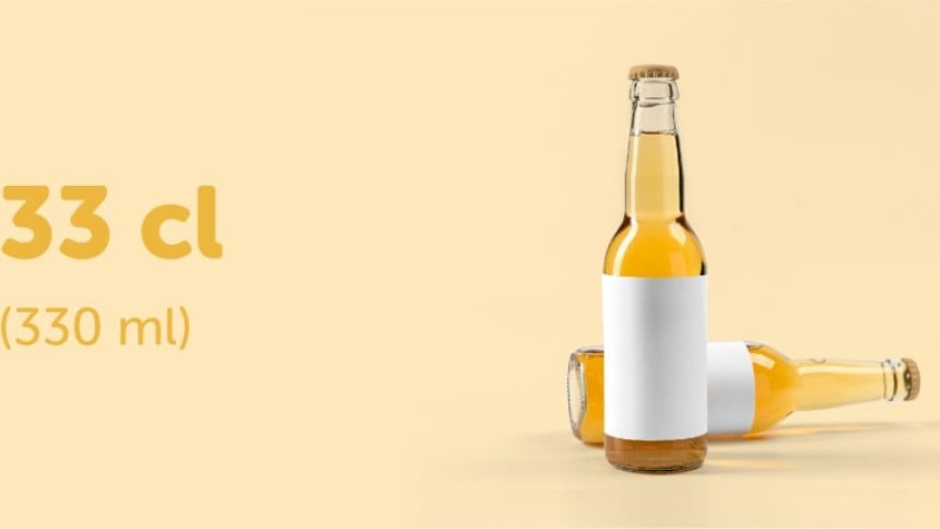 due bottiglie di birra da 33cl con etichetta adesiva rettangolare