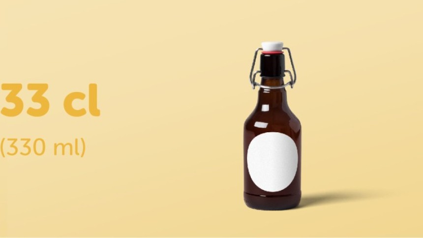 una bottiglia di birra con etichetta rotonda adatta alla bottiglia da 33cl (300ml)