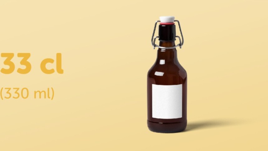 una bottiglia di birra con etichetta bianca quadrata adatta alla bottiglia da 33cl (300ml)