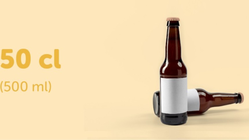 due bottiglie di birra con etichette bianche rettangolari adatte alle bottiglie da 50cl