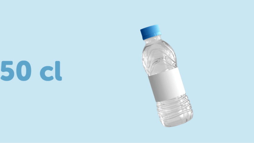 bottiglia di acqua da 50cl con etichetta adesiva rettangolare