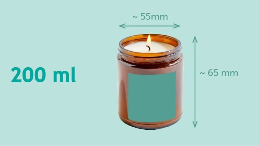 contenitore per candele da 200 ml (20 cl) con etichetta quadrata