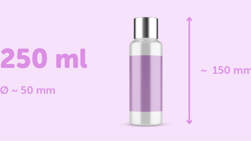 flacone di cosmetico da 250ml con etichetta adesiva rettangolare