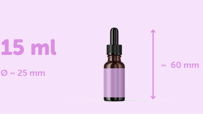 flacone contagocce da 15ml con etichetta adesiva rettangolare