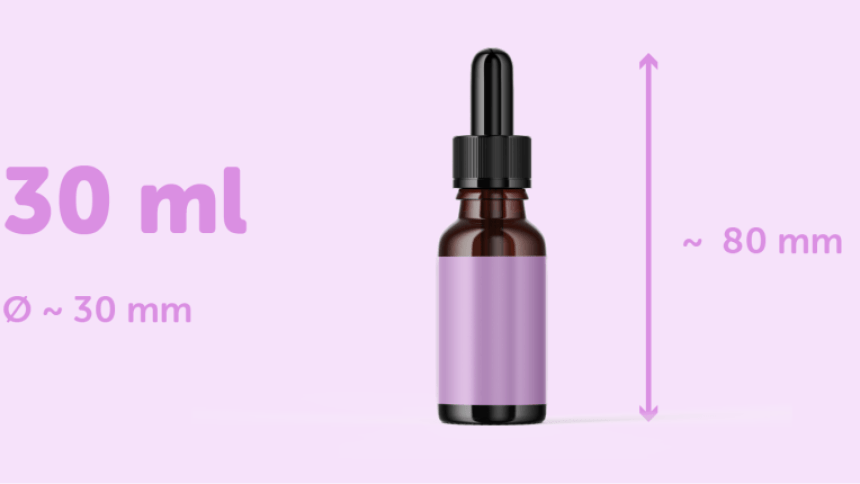 flacone contagocce da 30ml con etichetta adesiva rettangolare