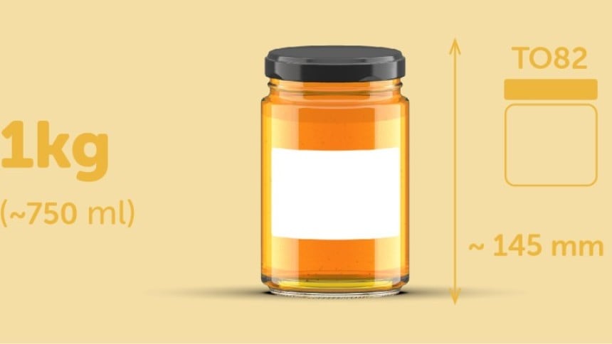 Dimensioni etichetta consigliate per vasetti di miele da 1 kg (750 ml).