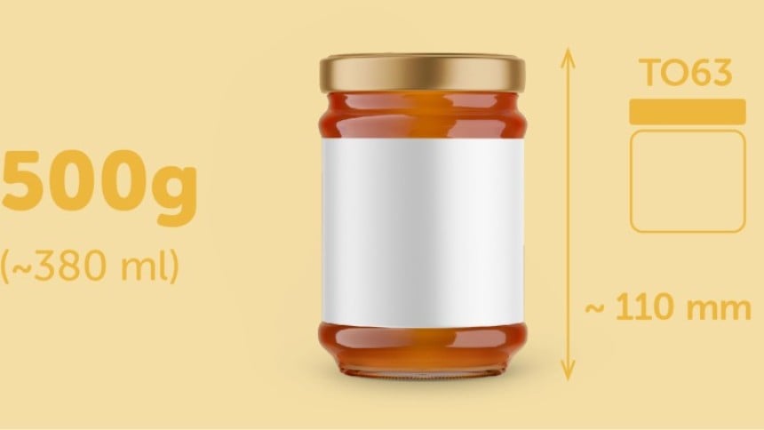Dimensioni dell'etichetta consigliate per vasetti di miele da 500 gr (380 ml).