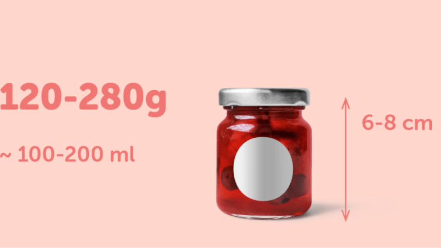 Barattolo per marmellate da 100-200ml con applicata una etichetta rotonda
