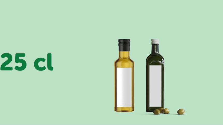bottiglie di olio e di aceto con etichette adesive rettangolari da 25cl