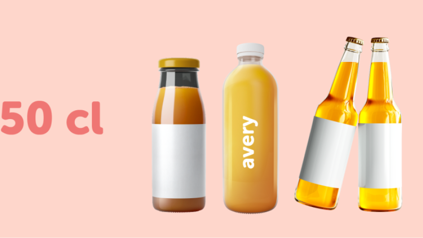 diverse bottiglie in PET e vetro da 50cl con diverse tipologie di etichette applicate