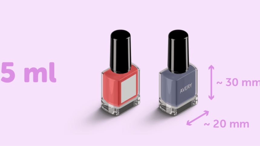 due boccette di smalto da 5ml con etichette adesive rettangolari