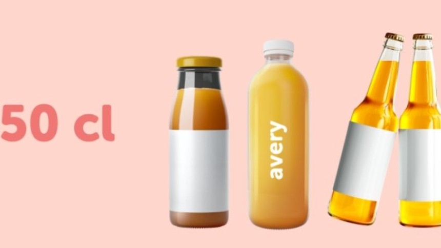 diverse bottiglie in PET e vetro da 50cl con diverse tipologie di etichette applicate