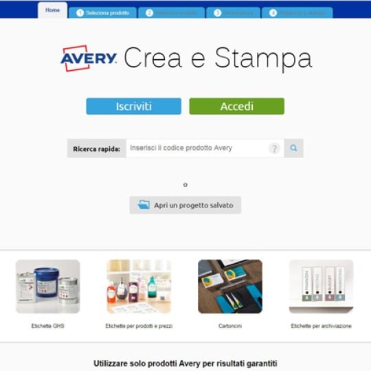 schermata del programma Avery crea e Stampa