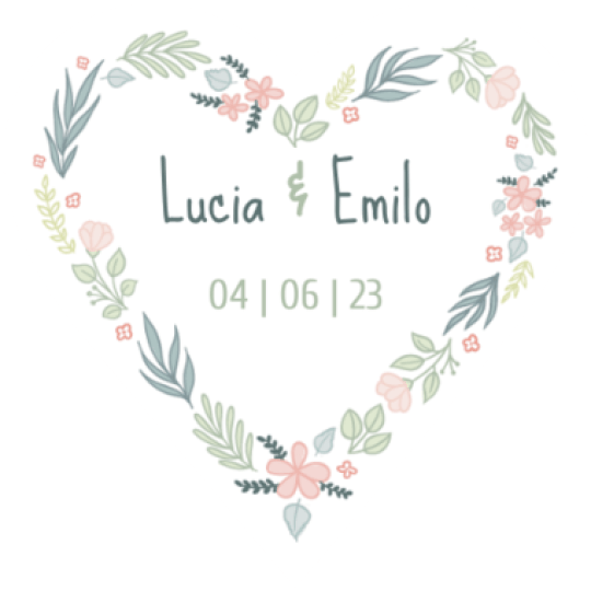Etichette a forma di cuore con ghirlanda per matrimonio