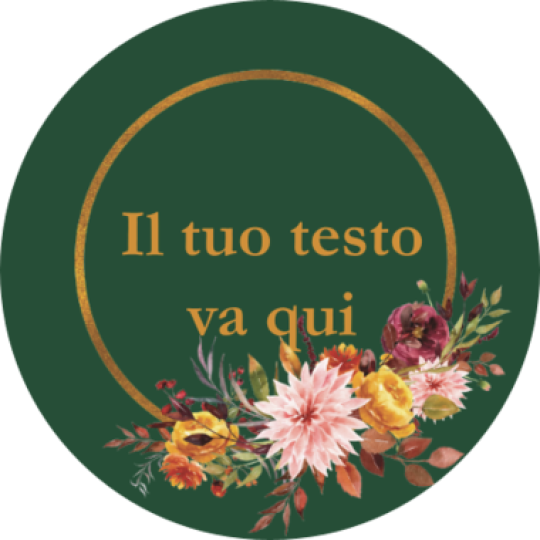 Etichette matrimonio verde con oro e fiori