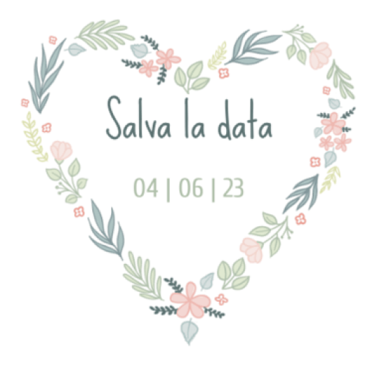 Etichette salava la data matrimonio cuore e fiori