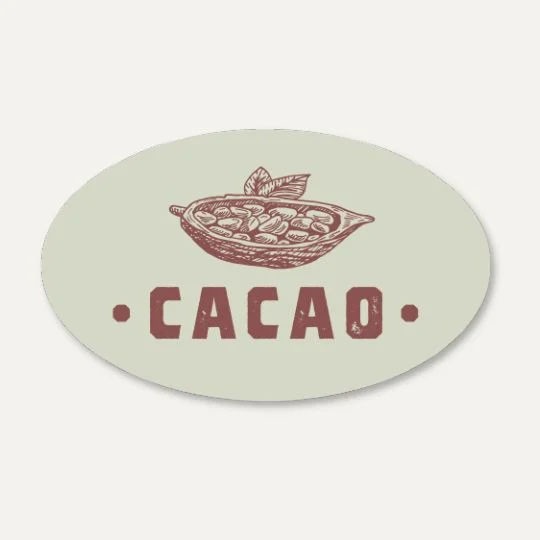 etichetta ovale stampata con la scritta cacao e immagine del cacao
