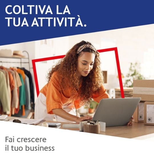 ragazza che lavora al computer all'interno di un negozio