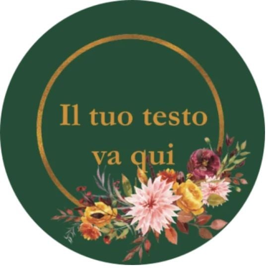 Etichetta rotonda con disegno floreale e sfondo verde