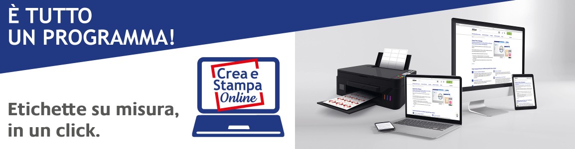 infografica che mostra i diversi dispositivi su cui è possibile utilizzare il software Crea e Stampa Avery
