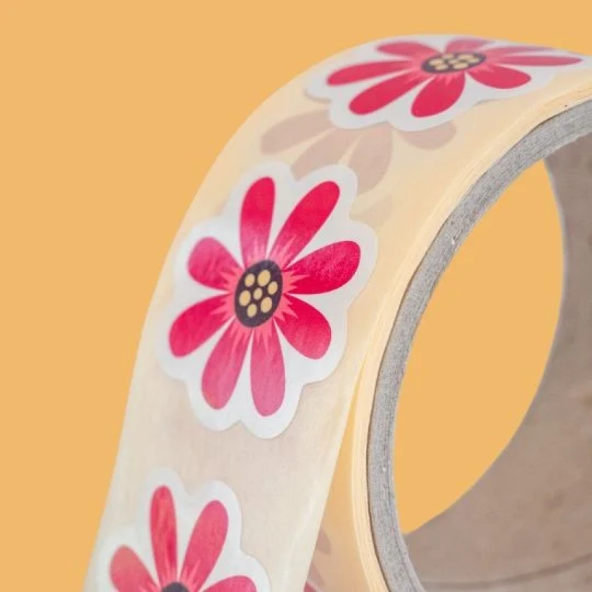 rotolo di adesivi stampati a forma di margherita rosa