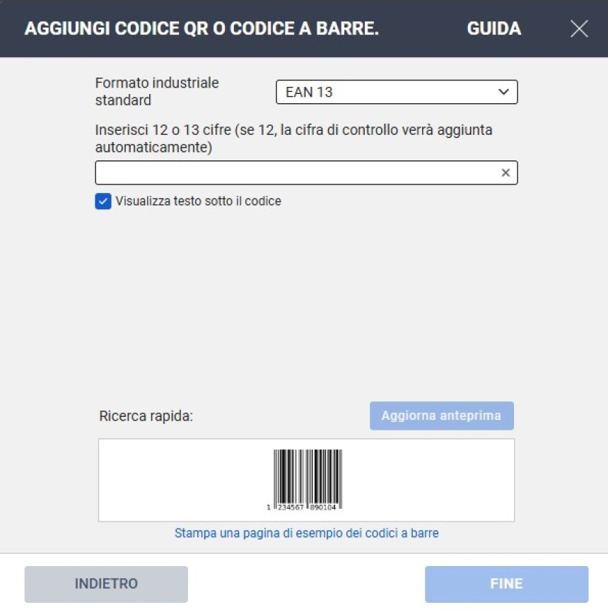 come generare codici a barre con Crea e stampa