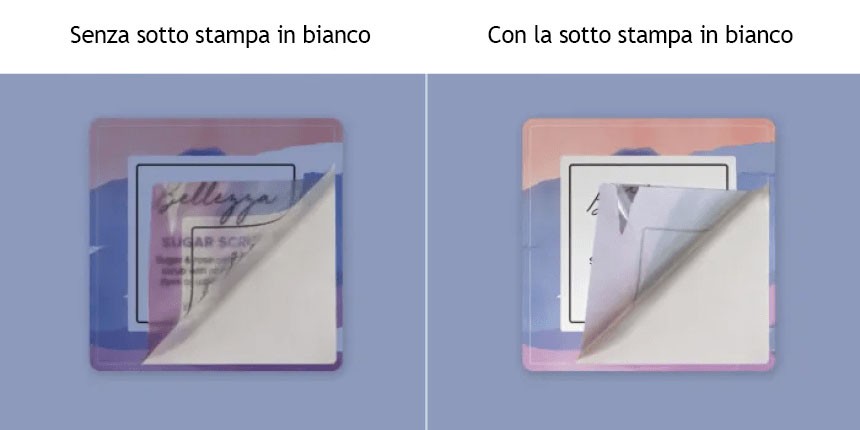 differenza tra etichetta con sotto stampa in bianco e senza