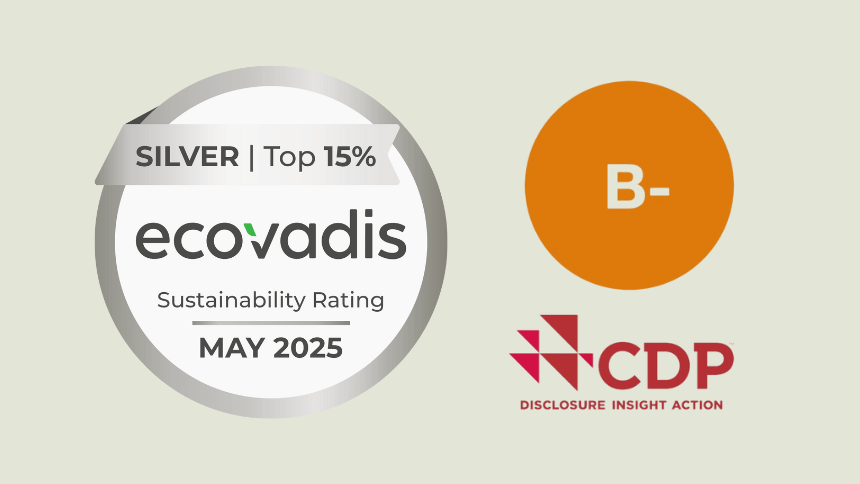 Certificazioni Ecovadis e CDP su sfondo verde