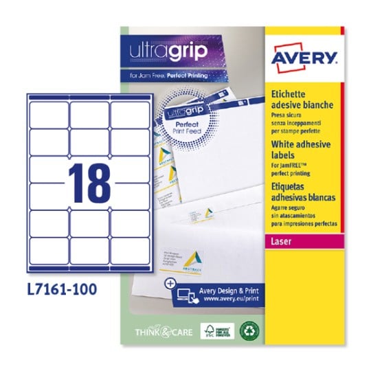 Etichette adesive in carta Ultragrip L7161-100 Contenuto: 1.800 Etichette / 100 Foglio