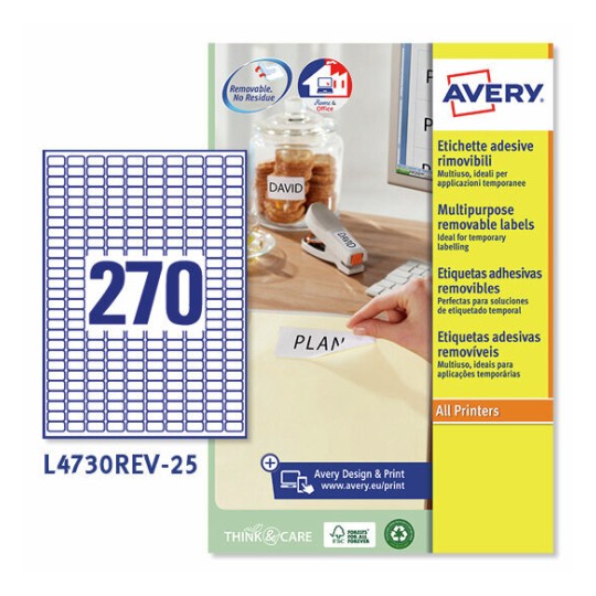Etichette adesive rimovibili L4730REV-25 Contenuto: 6.750 Etichette / 25 Foglio