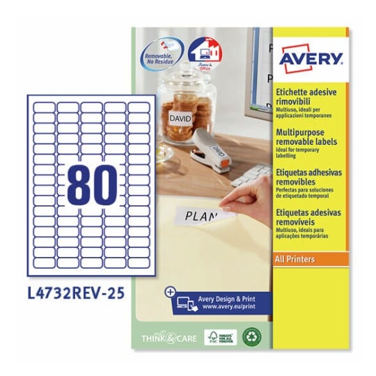 Etichette adesive rimovibili L4732REV-25 Contenuto: 2.000 Etichette / 25 Foglio