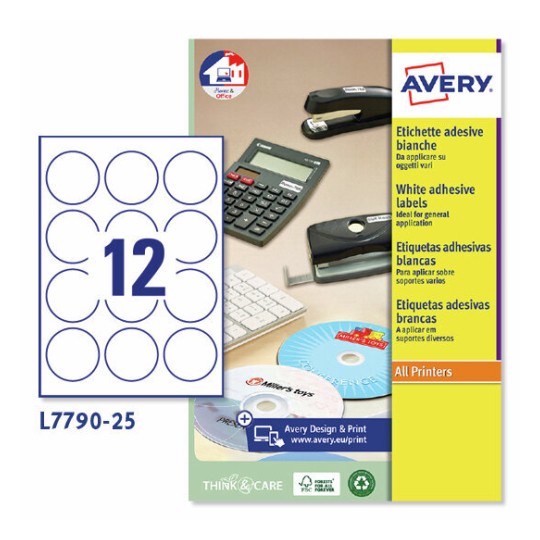 Etichette adesive bianche lucide L7790-25 Contenuto: 300 Etichette / 25 Foglio