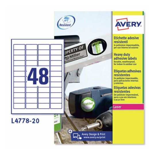 Etichette adesive in poliestere bianco L4778-20 Contenuto: 960 Etichette / 20 Foglio