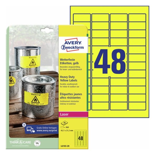 Etichette adesive in poliestere giallo L6103-20 Contenuto: 960 Etichette / 20 Foglio