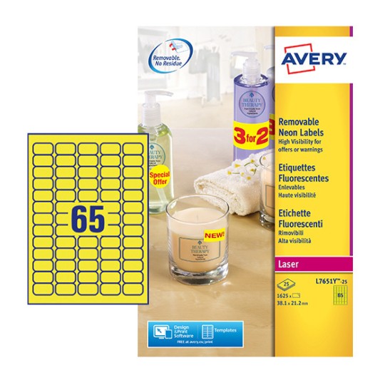 Etichette adesive rimovibili fluorescenti L7651Y-25 Contenuto: 1.625 Etichette / 25 Foglio