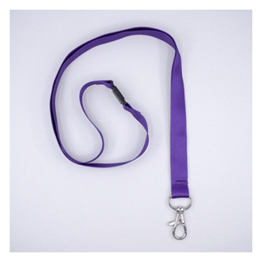 Immagine di un guinzaglio di colore viola con un moschettone metallico. Questo guinzaglio è lungo e adatto per animali domestici.