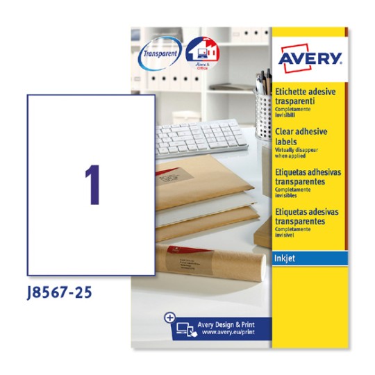 Etichette adesive trasparenti opache J8567-25 Contenuto: 25 Etichette / 25 Foglio