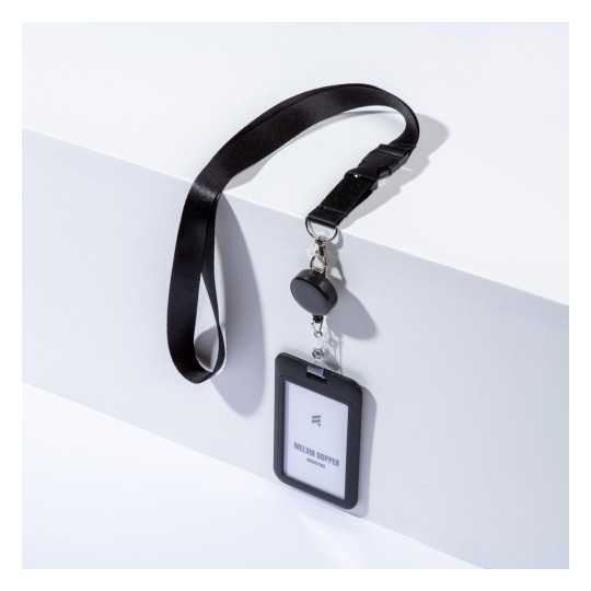 Kit porta badge + cordoncino + avvolgibile nero R4828HB-1