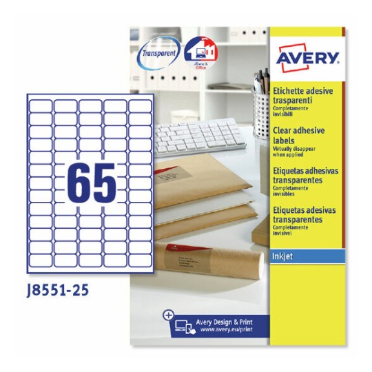 Etichette adesive trasparenti opache J8551-25 Contenuto: 1.625 Etichette / 25 Foglio